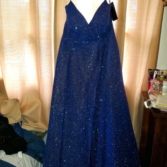 Royal Blue Glitter Strapless Prom Dress - Picture 1 of 8